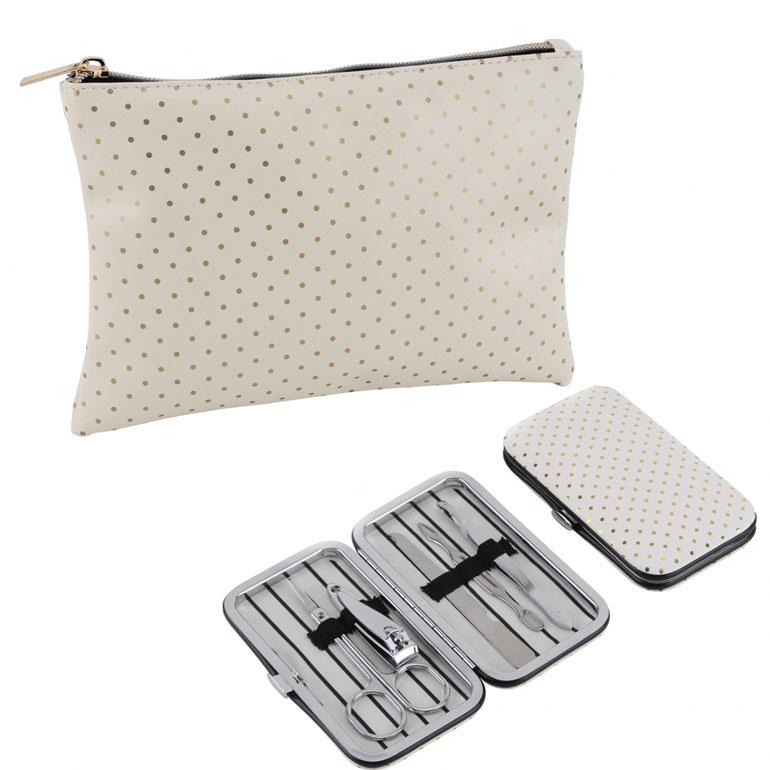 Gold Polka Dot Wash Bag and Manicure Set