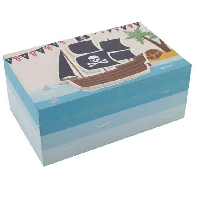 Wooden Pirate Nursery Storage Trinket Box