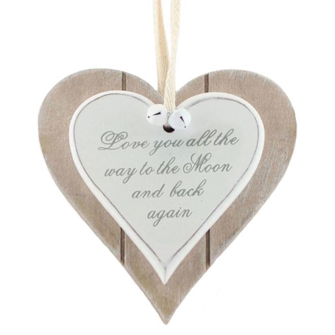 Wooden Love You To The Moon Hanging Heart