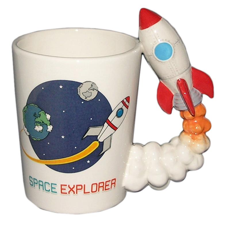 Rocket Handled White Novelty Mug