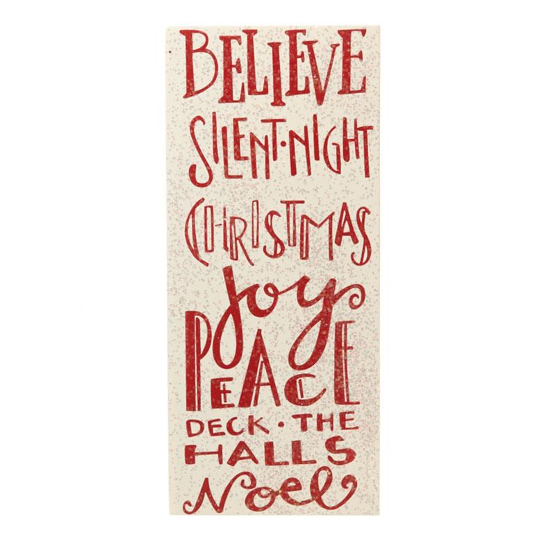 Believe Silent Night Red Glitter Wooden Plaque