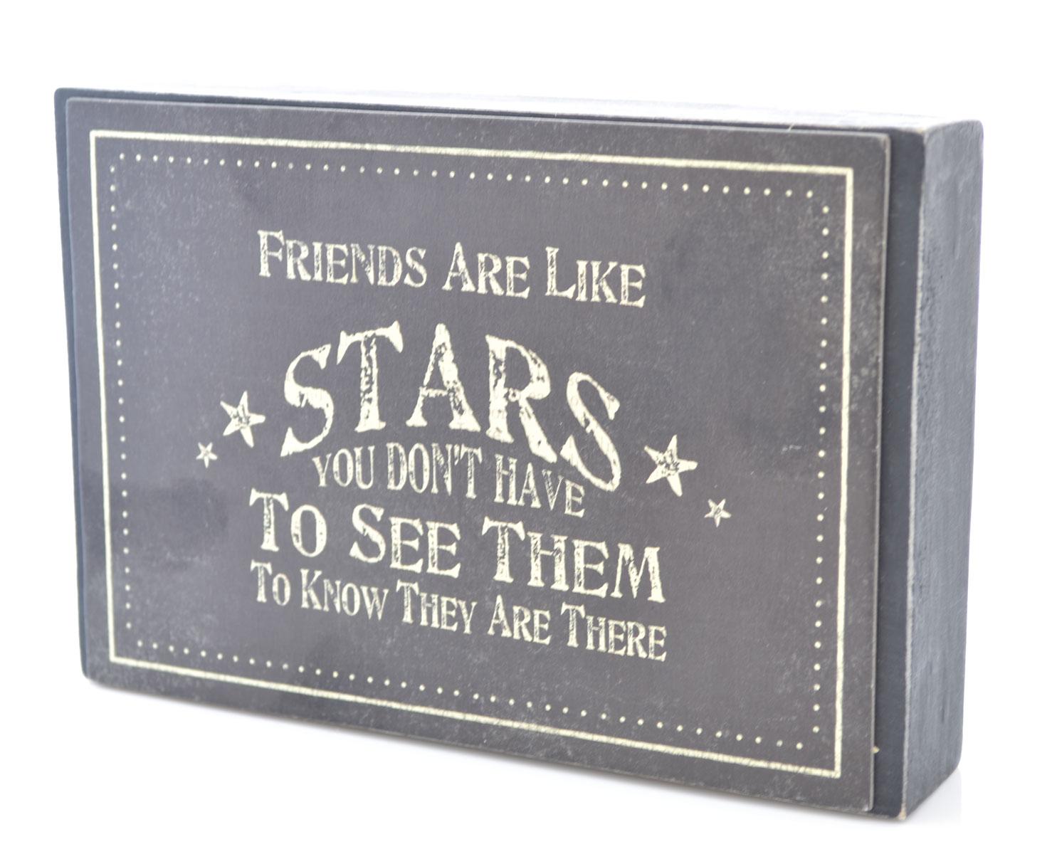 Dark Wood Friends Are Like Stars Block Plaque