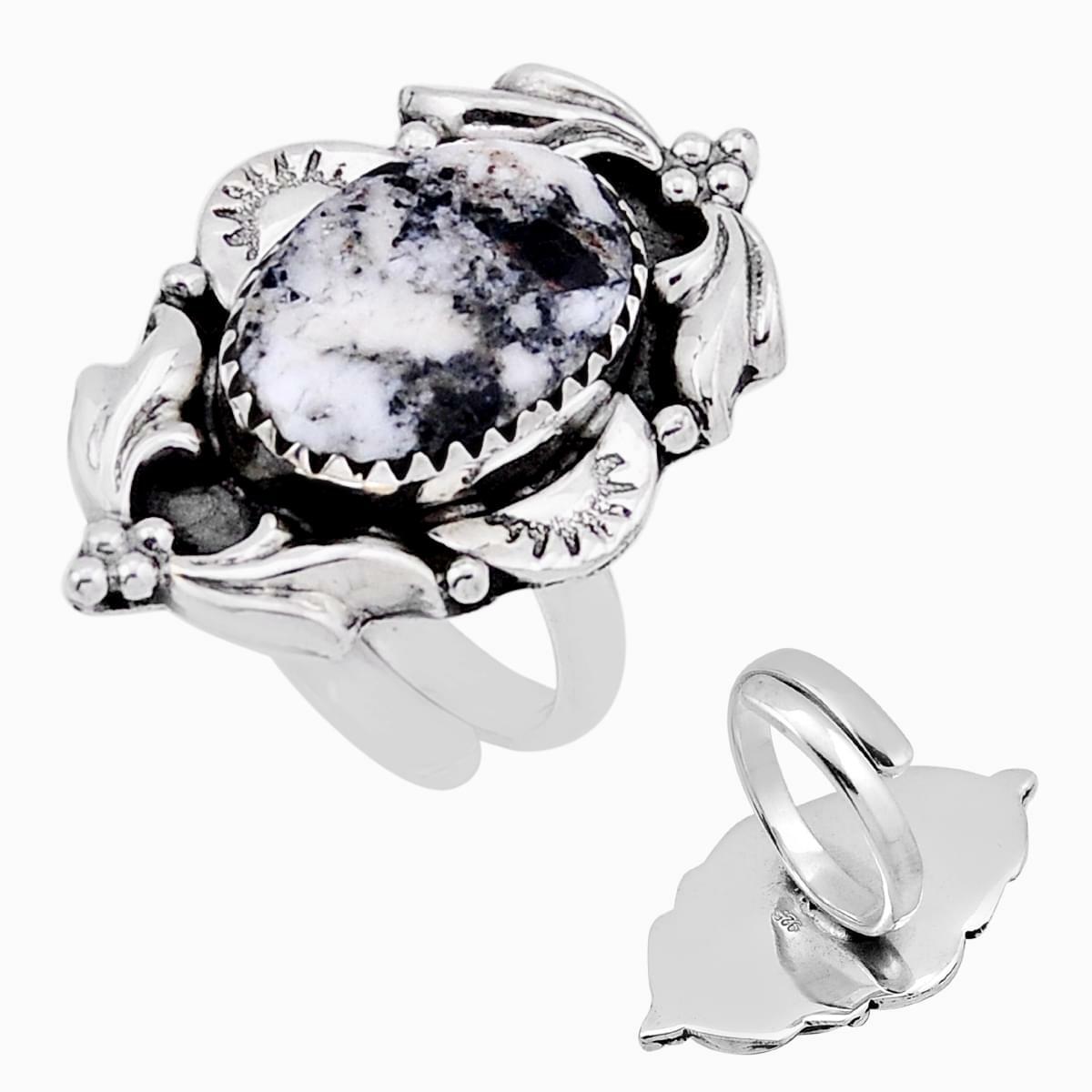 Image#1 Back Closed White Buffalo Turquoise Silver Ring - Size ADJ (J+)