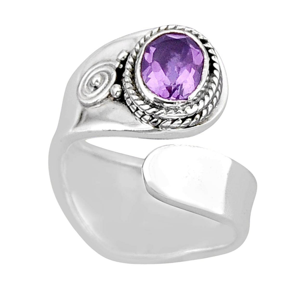 Image#1 Faceted Natural Purple Amethyst Ring - Size ADJ (N+)