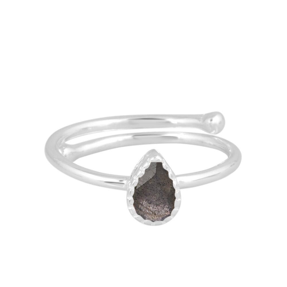 Image#1 Teardrop Faceted Labradorite Small Adjustable Ring