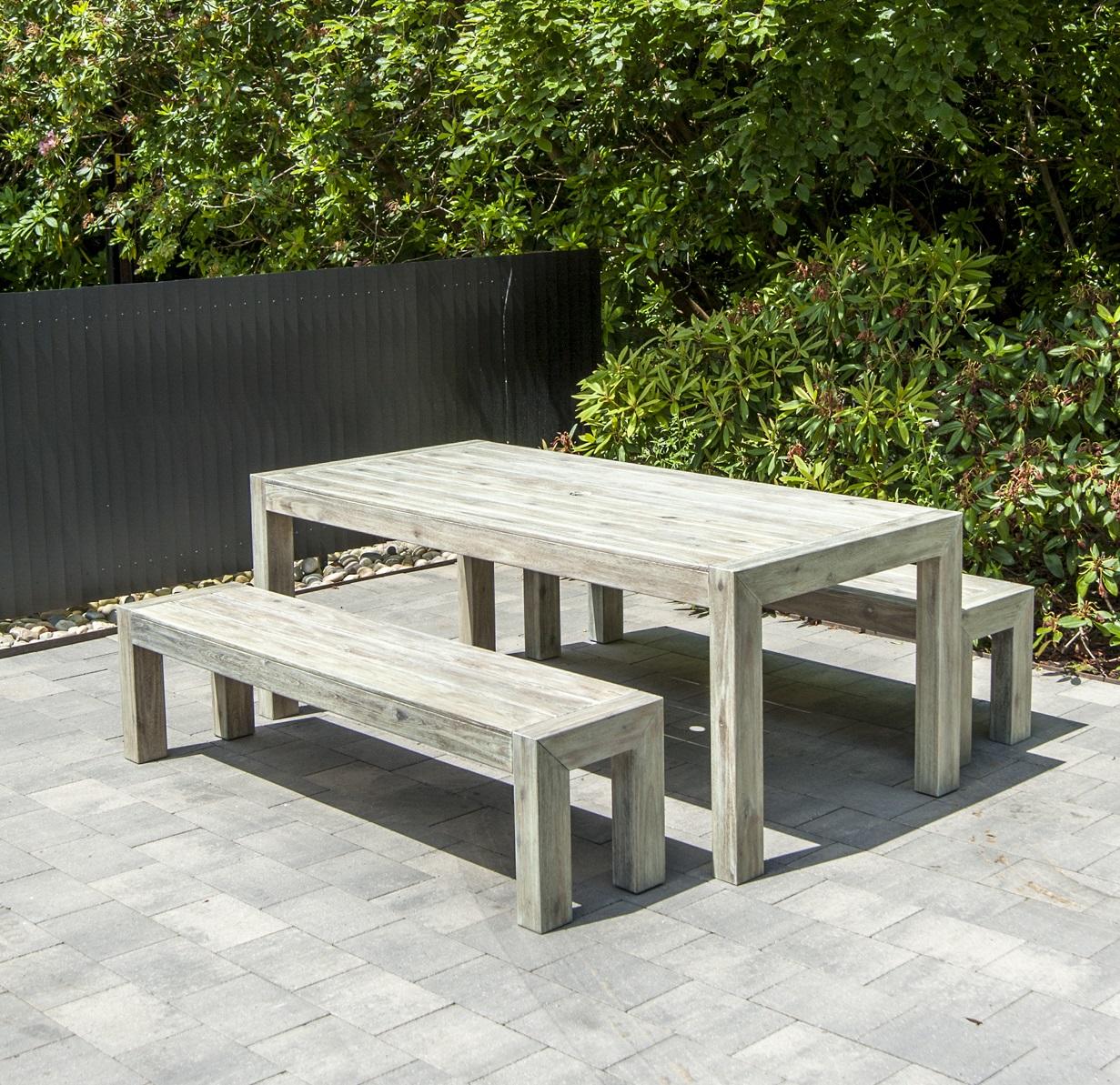 wooden garden seat and table