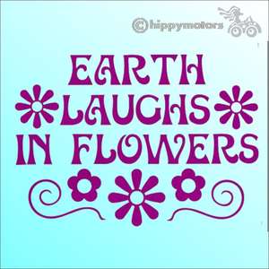 vinyl car Decal with Emmreson saying earth laughs in flowers