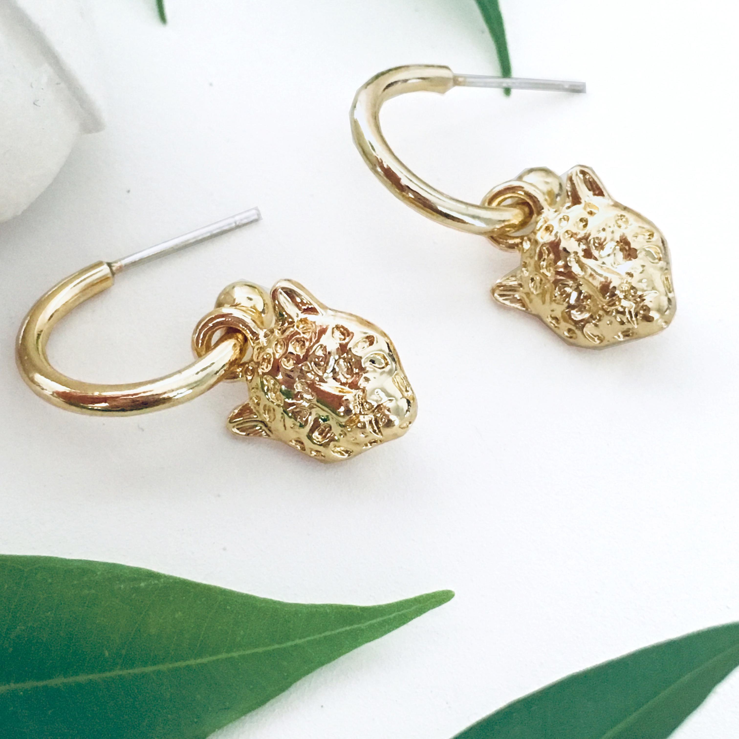 Menagerie - Gold Snow Leopard Hoop Earrings
