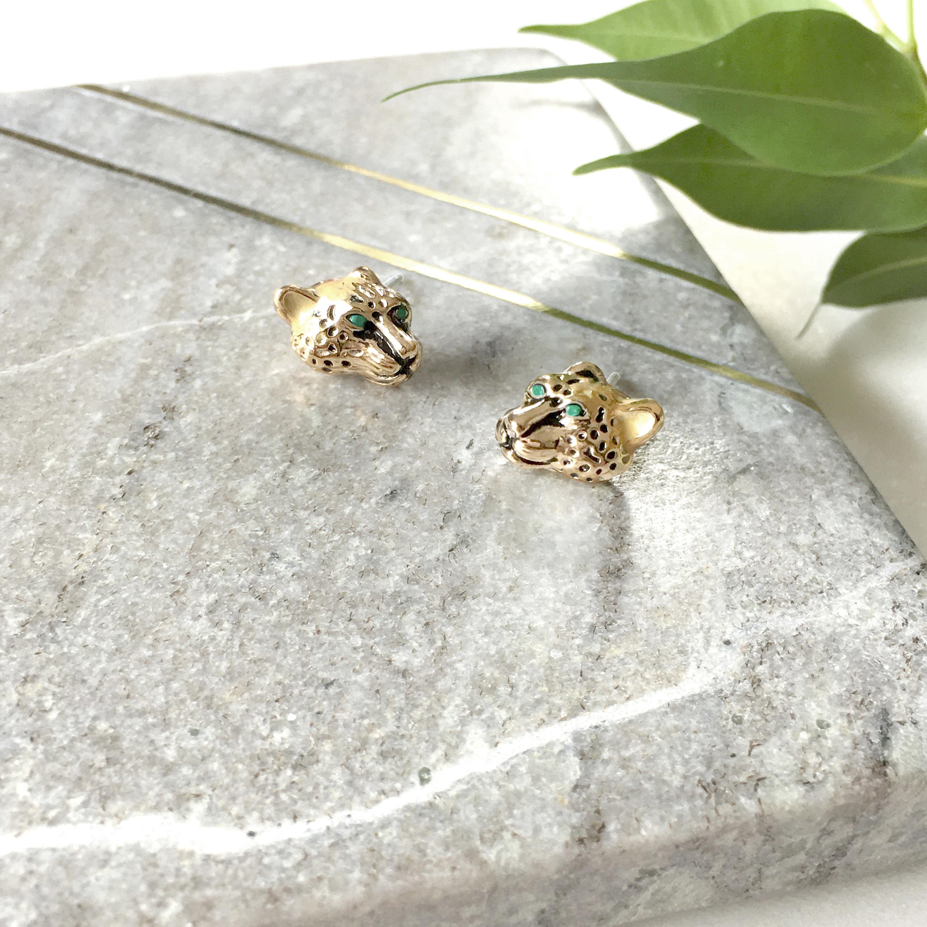 Menagerie - Enamelled Summer Leopard Stud Earrings