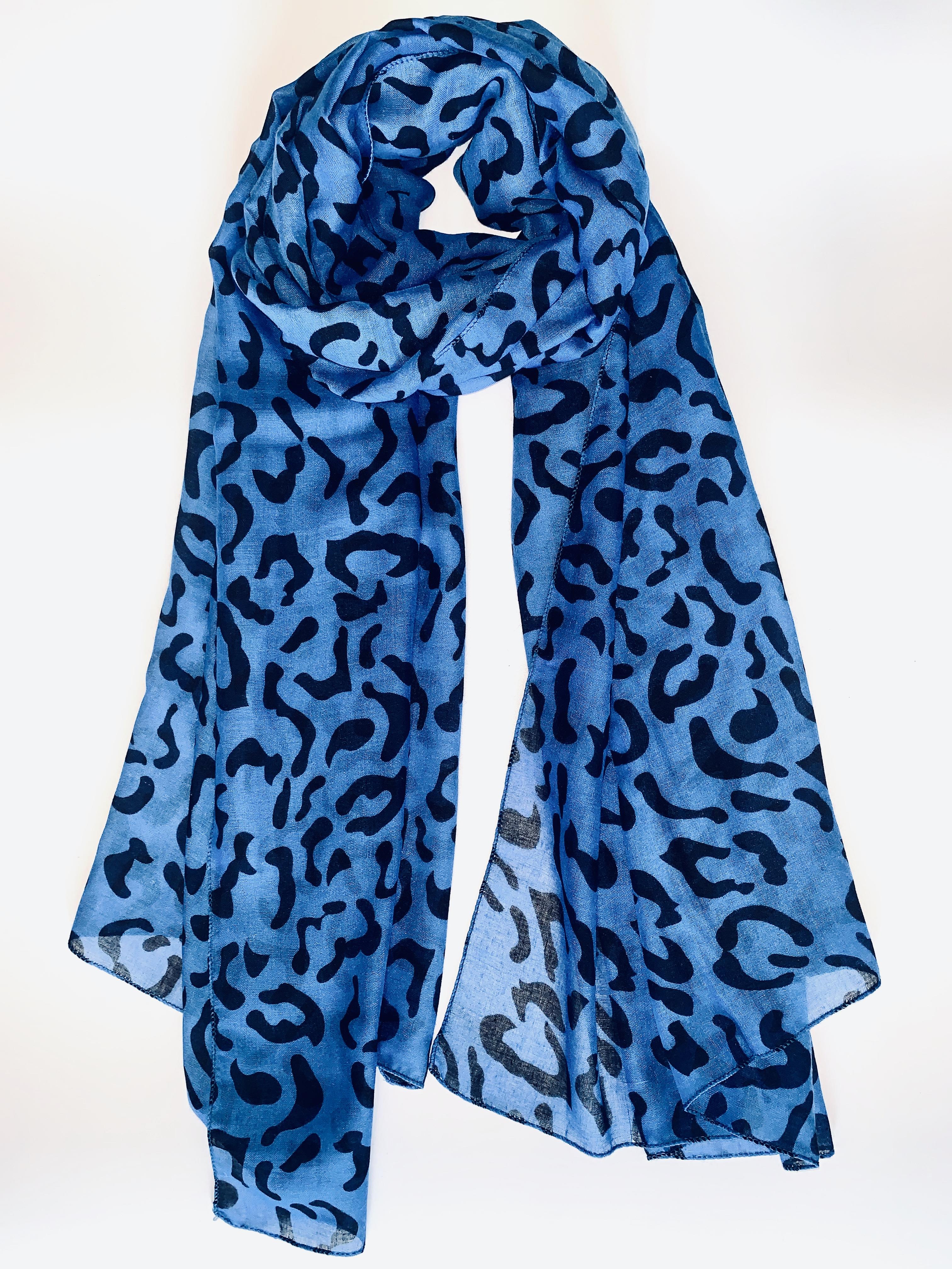 Blue leopard print scarf uk Outlet