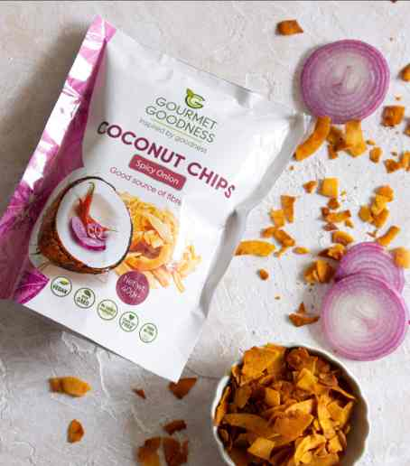 Gourmet Goodness Spicy Onion Coconut Chips- Organic, Vegan and Toasted Chips.