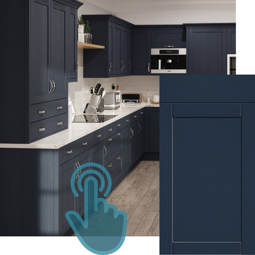 EXAMPLE OF AN WATERFORD WOOD INDIGO BLUE GREEN KITCHEN