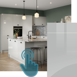 EXAMPLE OF AN ORA SUPER GLOSS LIGHT GREY KITCHEN