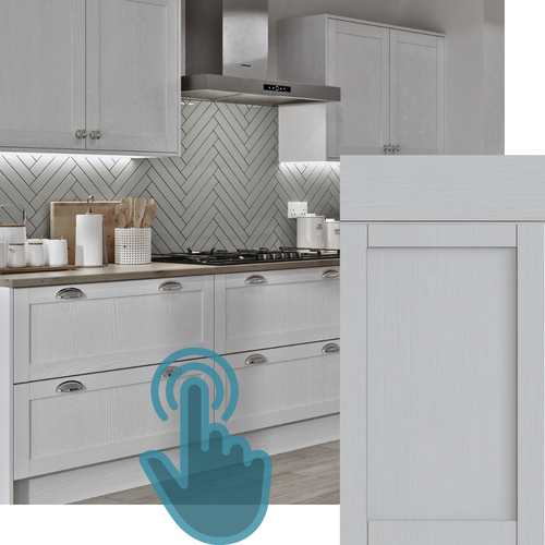 EXAMPLE OF AN WATERFORD WOOD GRAIN LIGHT GREY KITCHEN