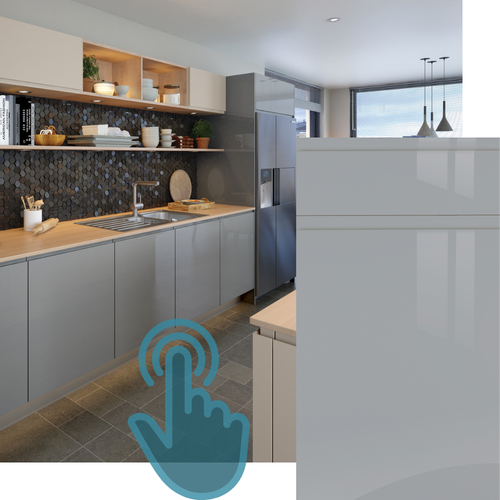 EXAMPLE OF J-PULL SUPER GLOSS DUST GREY KITCHEN