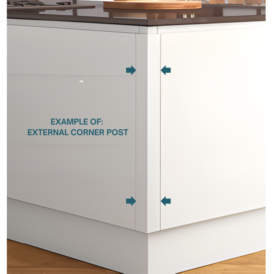 EXAMPLE: EXTERNAL CORNER POST H 900 X W 59 X W 59MM (CORNER BASE UNITS)