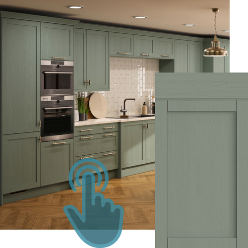 EXAMPLE OF AN WATERFORD WOOD GRAIN SAGE GREEN KITCHEN