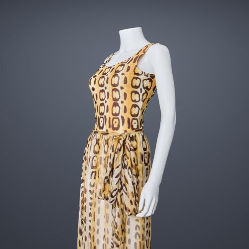 The Crown - Princess Diana's Screen-Matched Leopard-Print Swimming Costume, Worn By Elizabeth Debicki, close up view