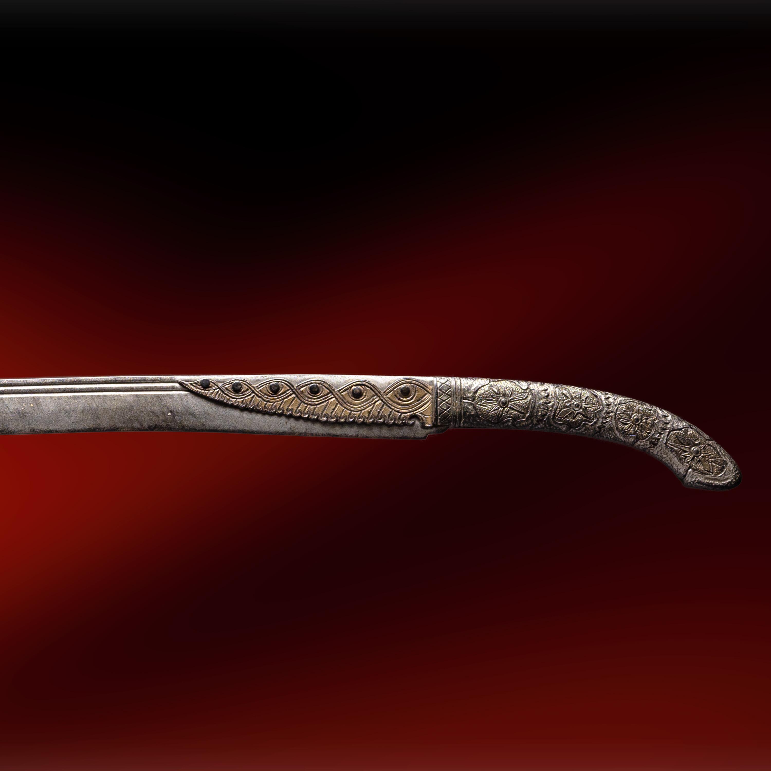Close of the handle on an Original Prouduction-Made Curved Sword for Assassin's Creed , 2016