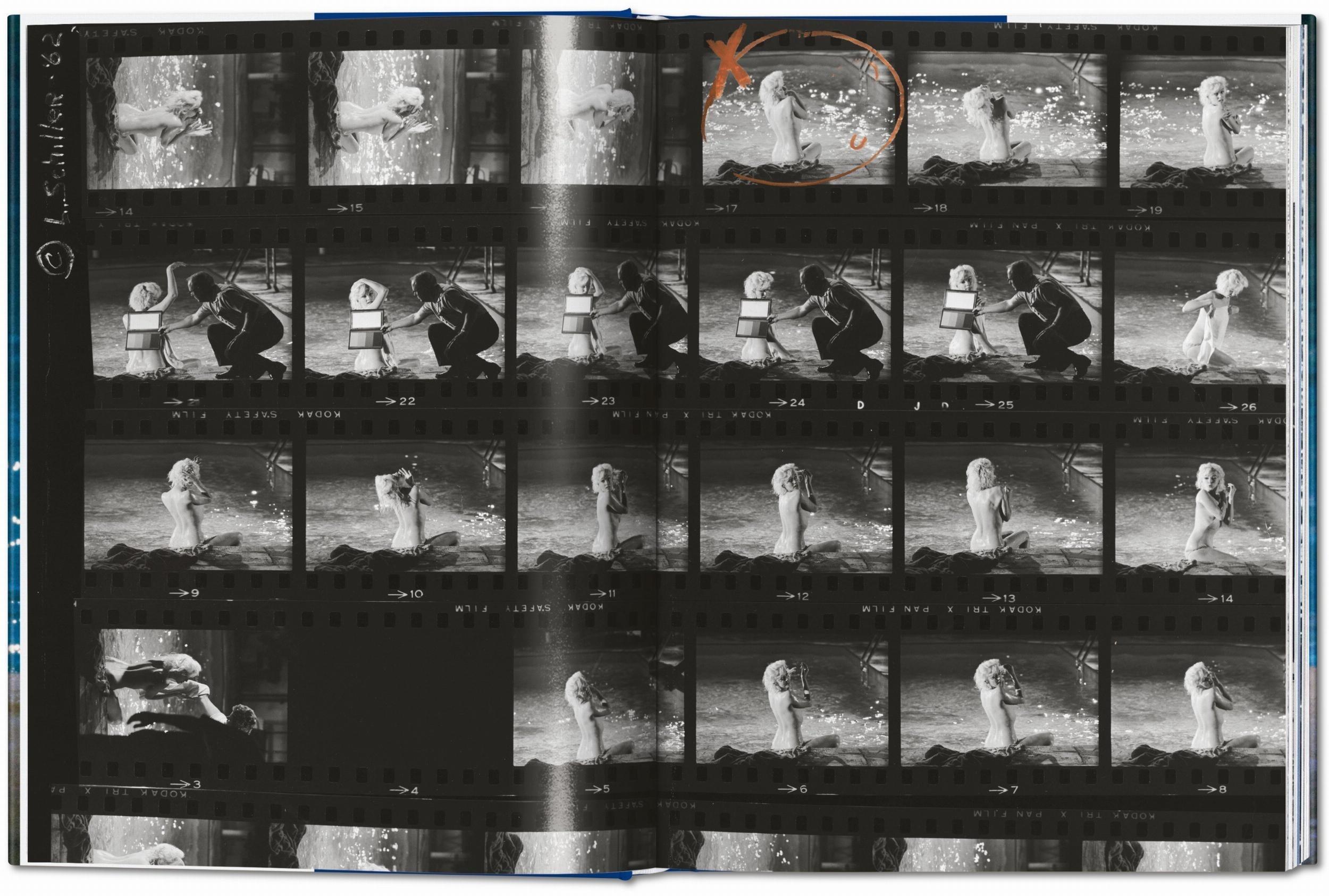 Lawrence Schiller. Marilyn & Me, double page spread of film strips