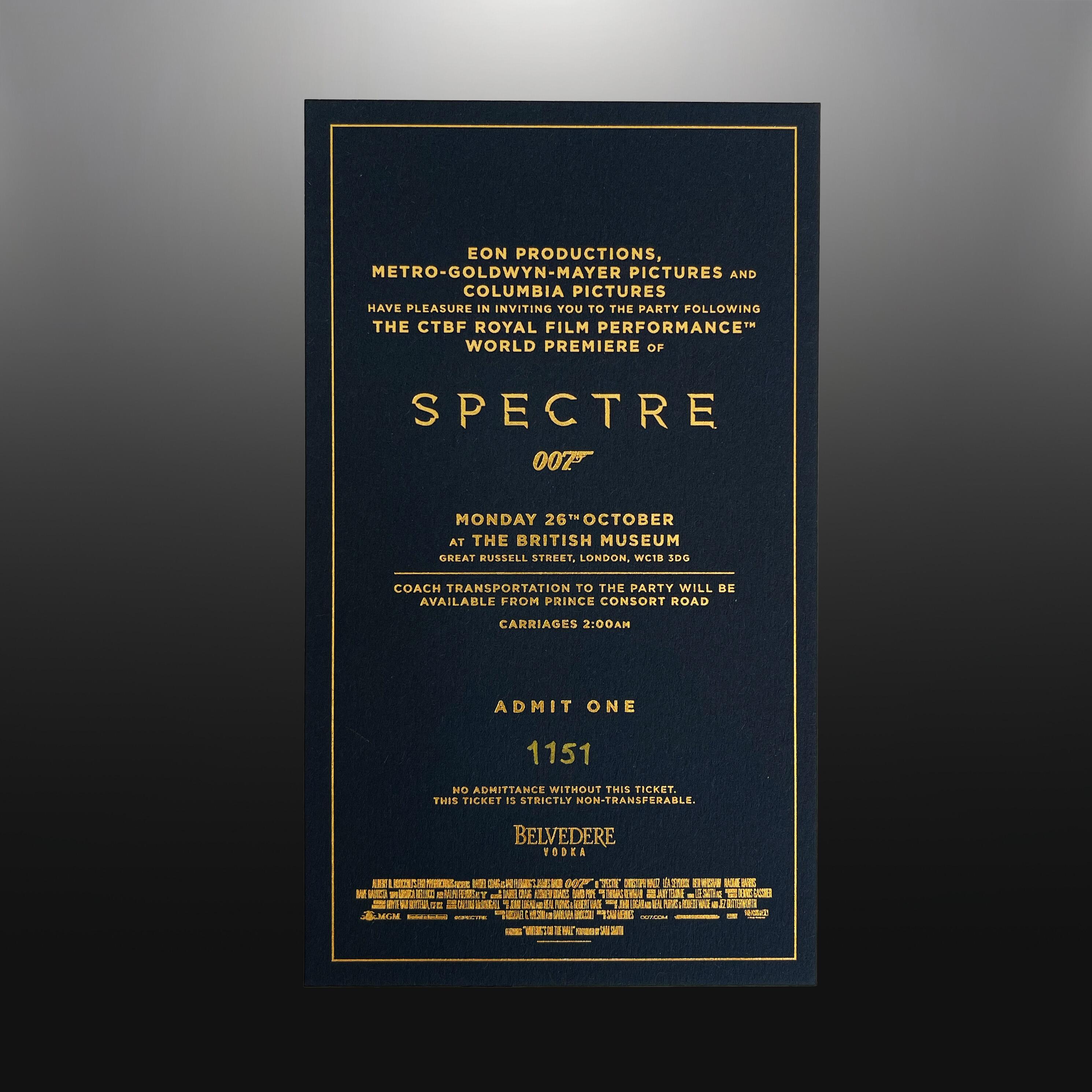 James Bond: Spectre (2015) – Royal Film Performance World Premiere After-Party Invitation,