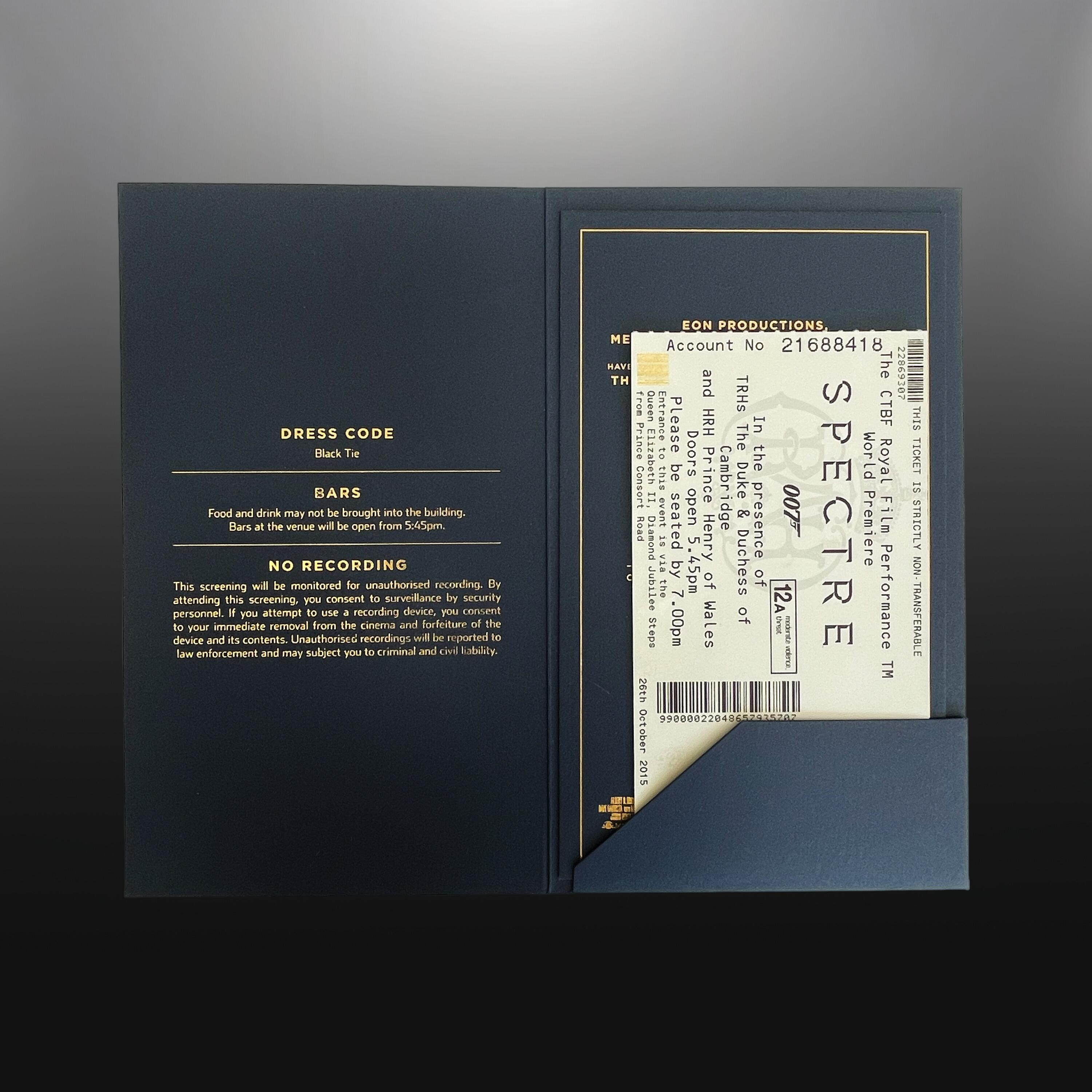 James Bond: Spectre (2015) – Royal Film Performance World Premiere and After-Party Invitation, Ticket Stub and Original Folder Interior View