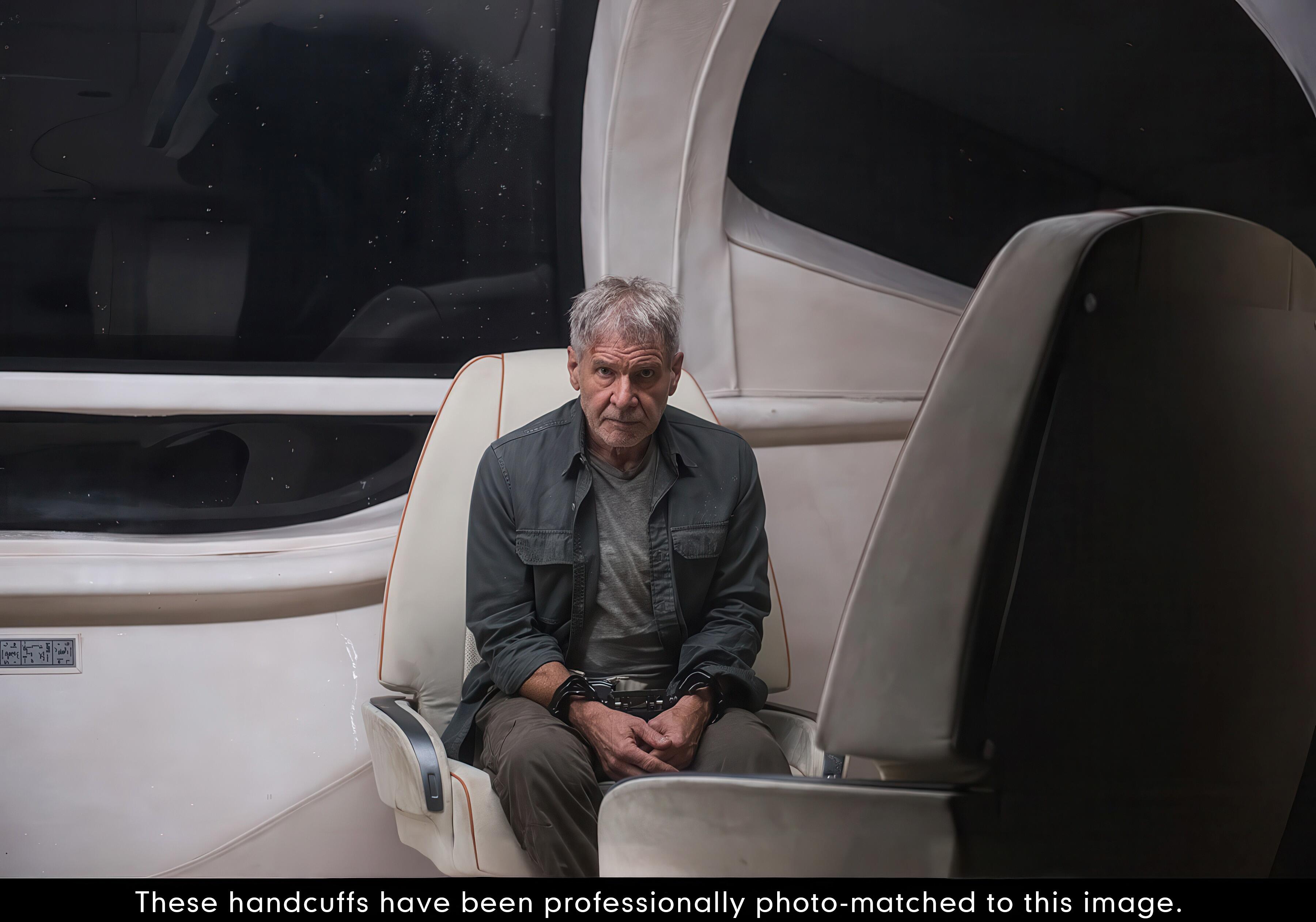 Harrison Ford as Rick Deckhard, handcuffed, in Blade Runner 2049