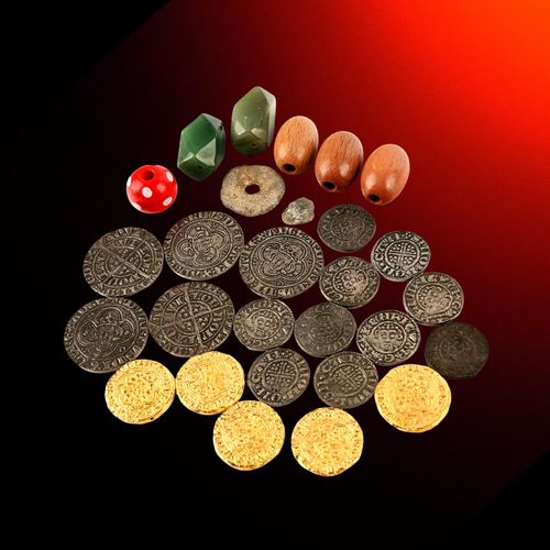 Pirates of the Caribbean: On Stranger Tides - A Collection of Spanish-style Coins and Jade Beads