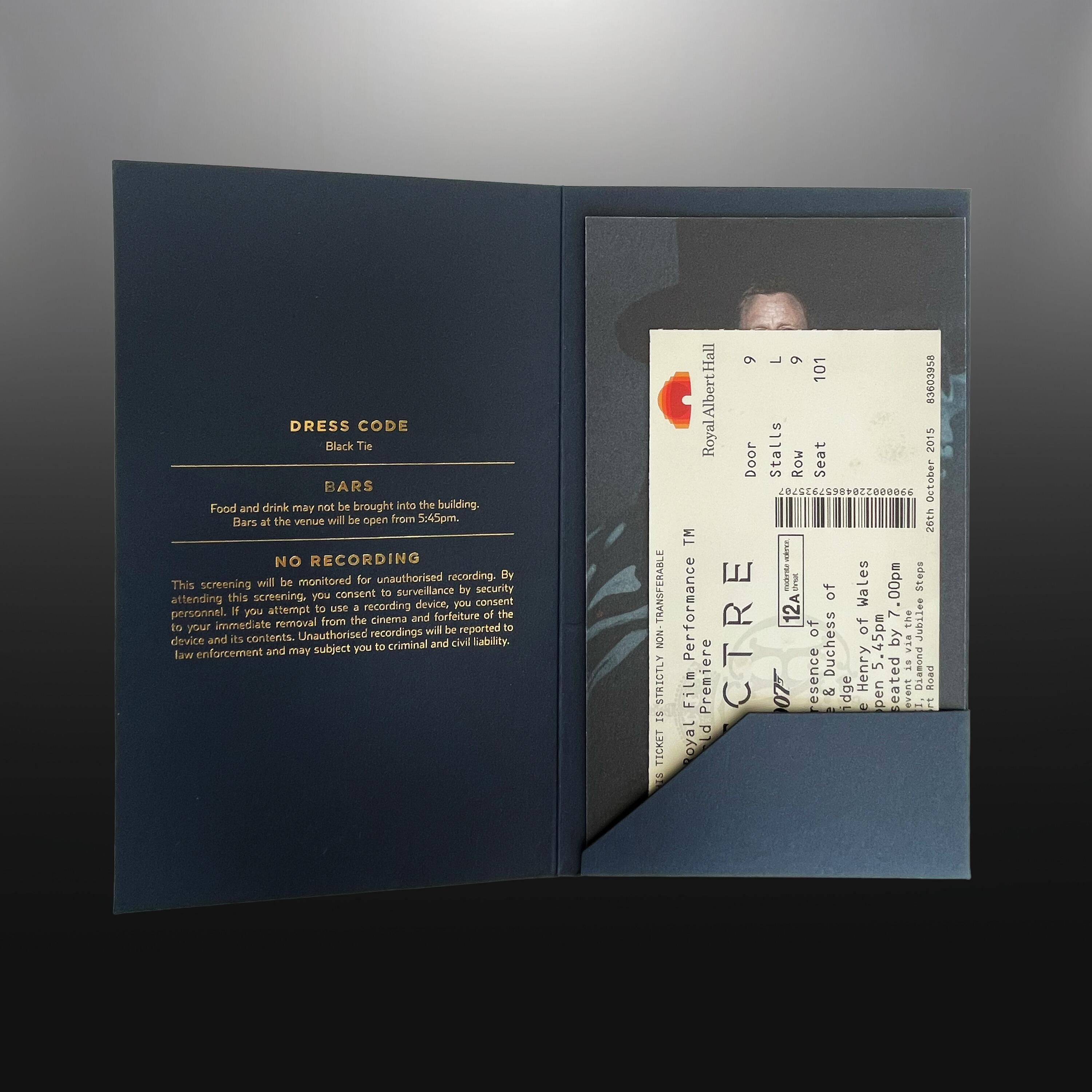 James Bond: Spectre (2015) – Royal Film Performance World Premiere and After-Party Invitation, Ticket Stub and Original Folder Interior View 2