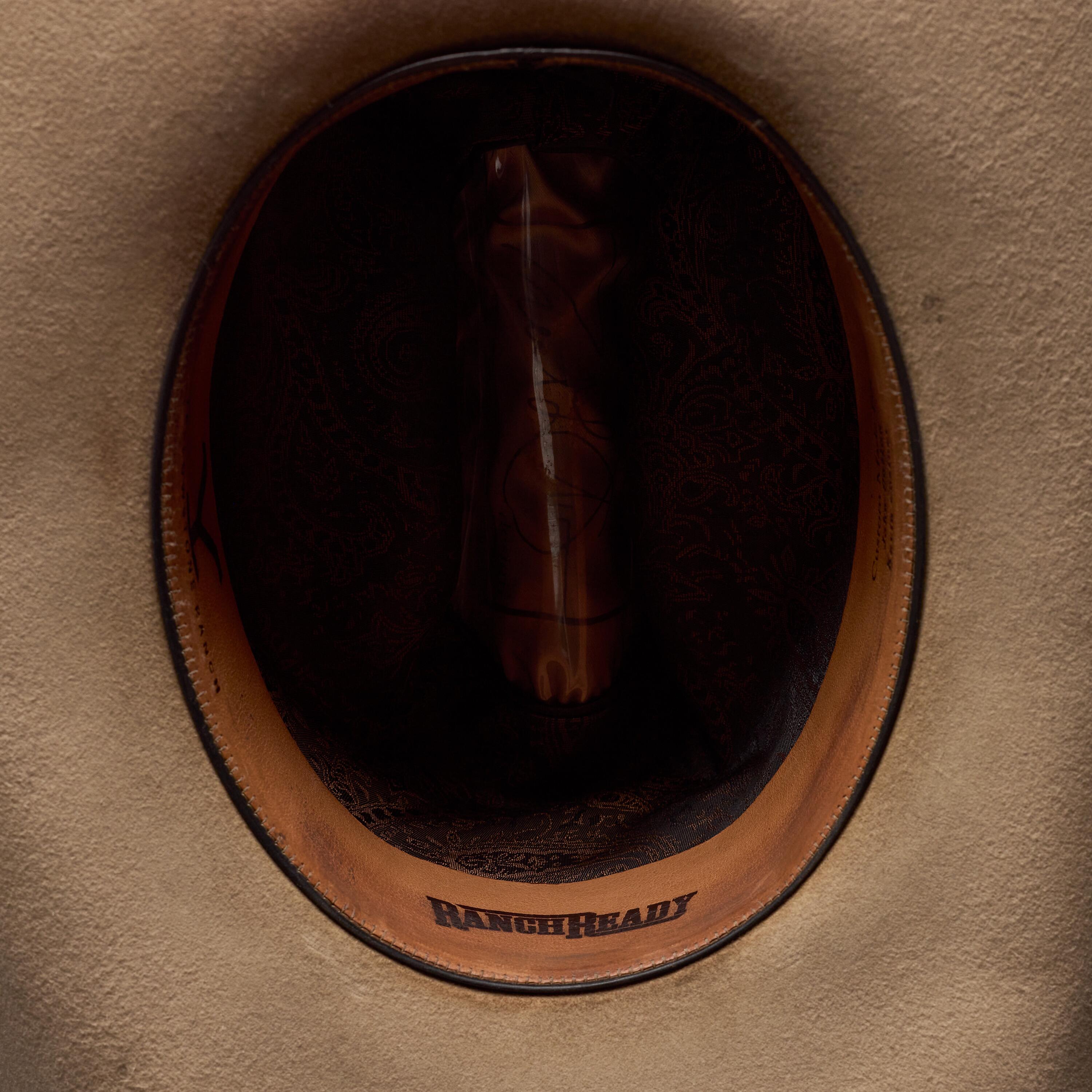 Close Up of Ranch Ready Logo for Yellowstone - John Dutton's Screen-Matched Cowboy Hat by Greeley Hat Works - Available for Exhibition from Kudos Memorabilia Ltd