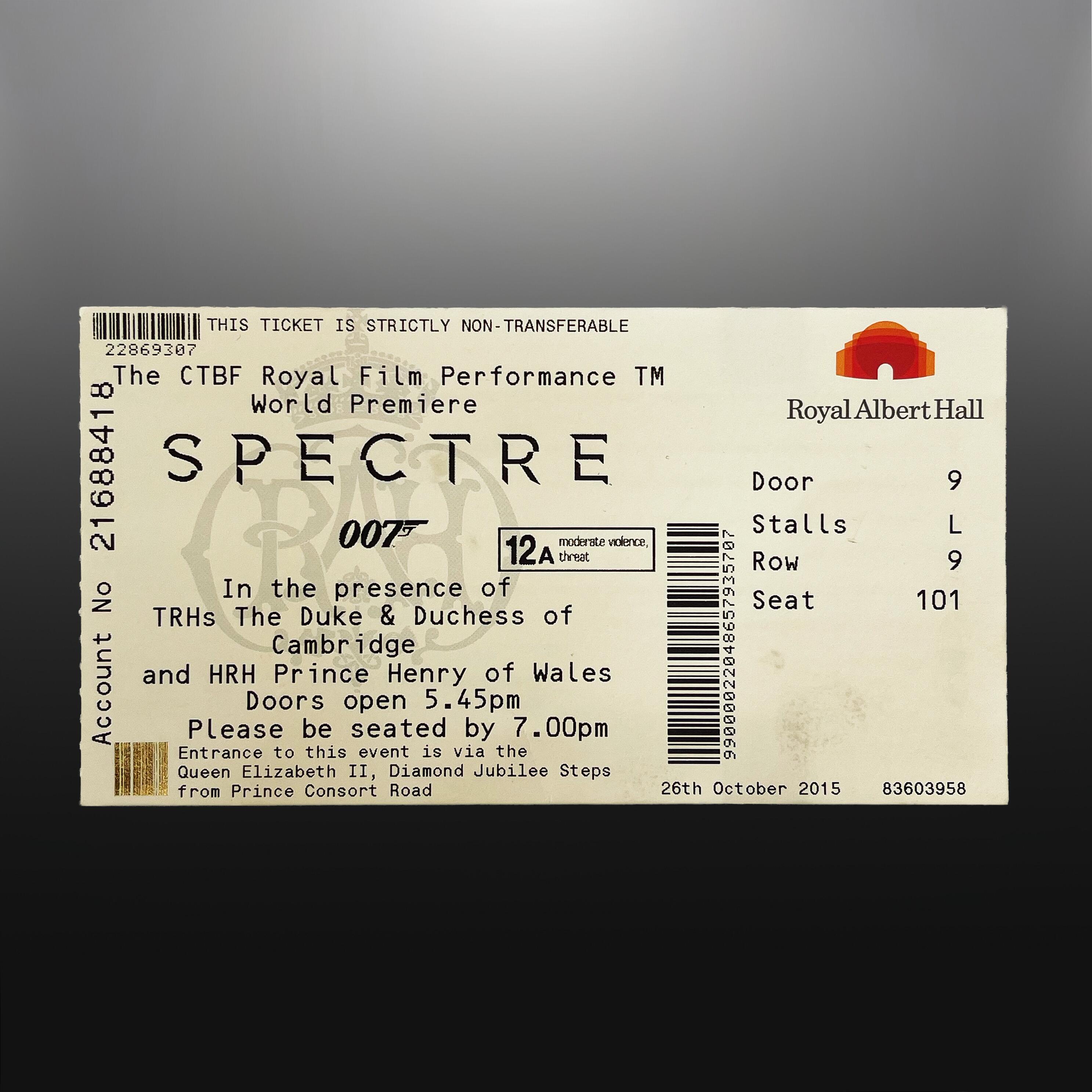 James Bond: Spectre (2015) – Royal Film Performance World Premiere and Ticket Stub