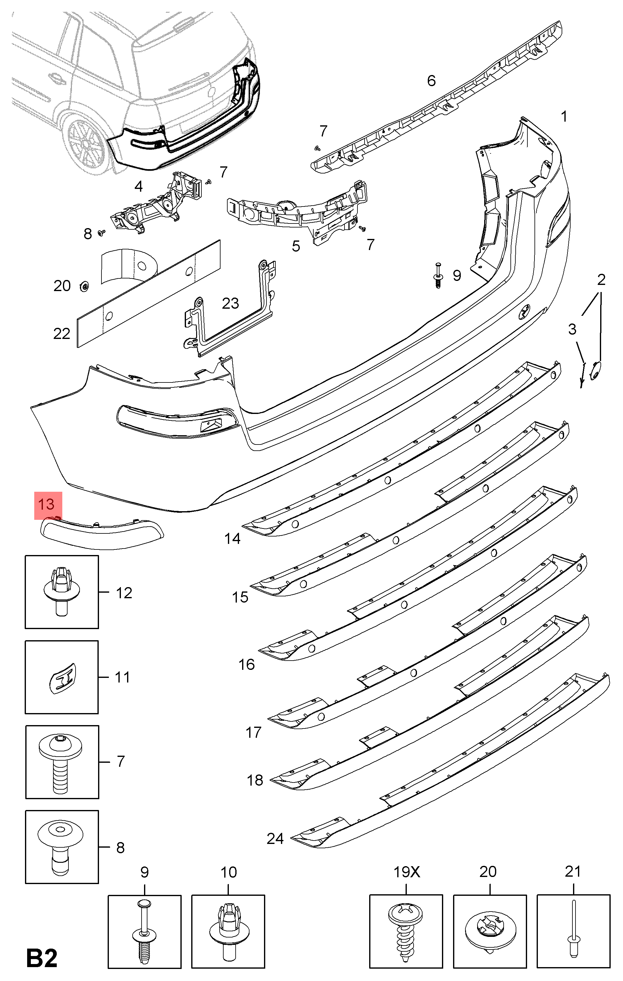 Genuine Vauxhall Zafira B Drivers Side Rear Bumper Moulding — OEM-grade replacement — part number 13125034