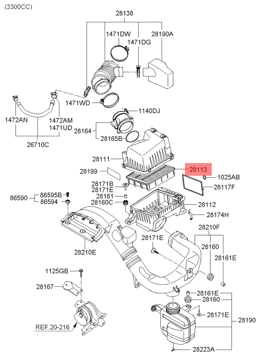 Genuine Hyundai Sonata Air Filter — OEM-grade replacement — part number 281133K010