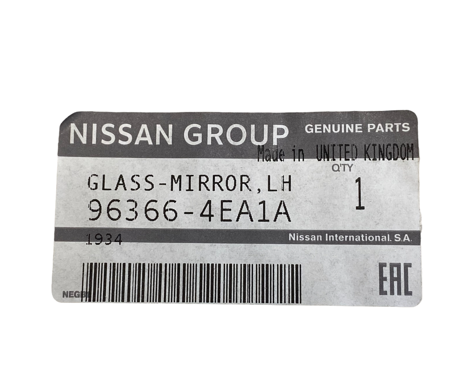 Genuine Nissan Qashqai (J11E) LH NS Mirror glass — original equipment quality, MPN 963664EA1A