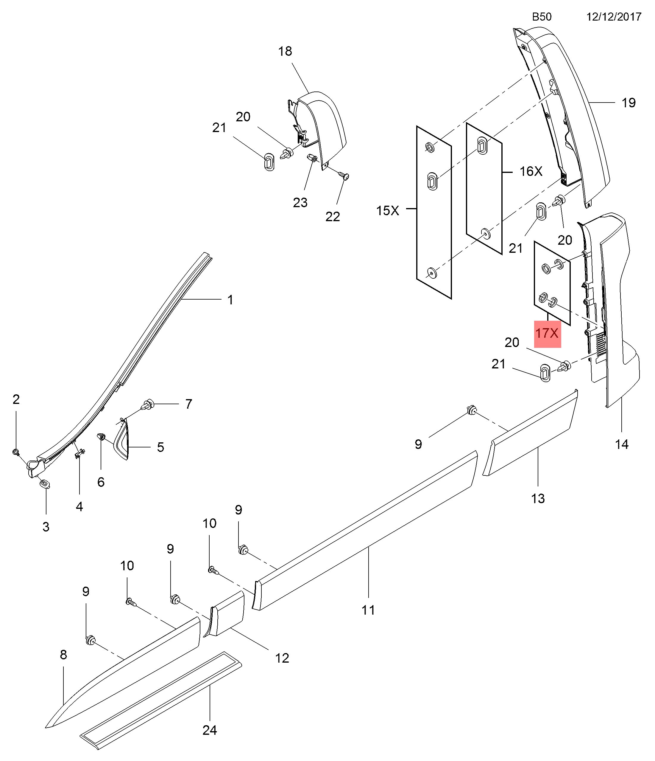 Vauxhall OEM Vivaro B Rear Body Moulding Seal Kit