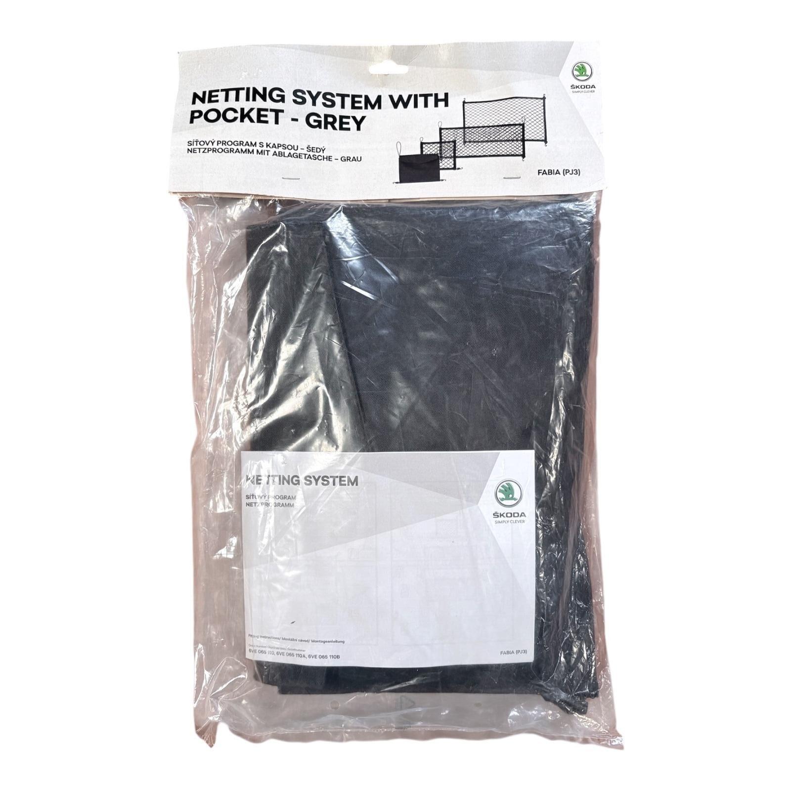 Genuine Skoda Fabia Boot/Luggage Compartment Netting System (grey) — OEM-grade replacement — part number 6VE065110