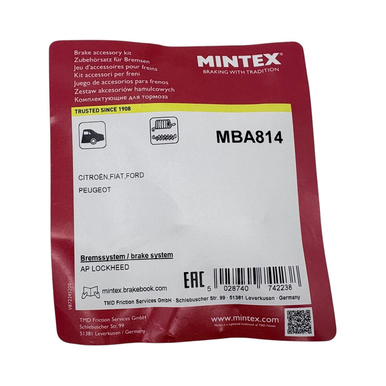 Mintex Rear Brake Shoe Repair Kit Fits Ford / Peugeot / Citroen / Fiat — direct-fit aftermarket part (MBA814)