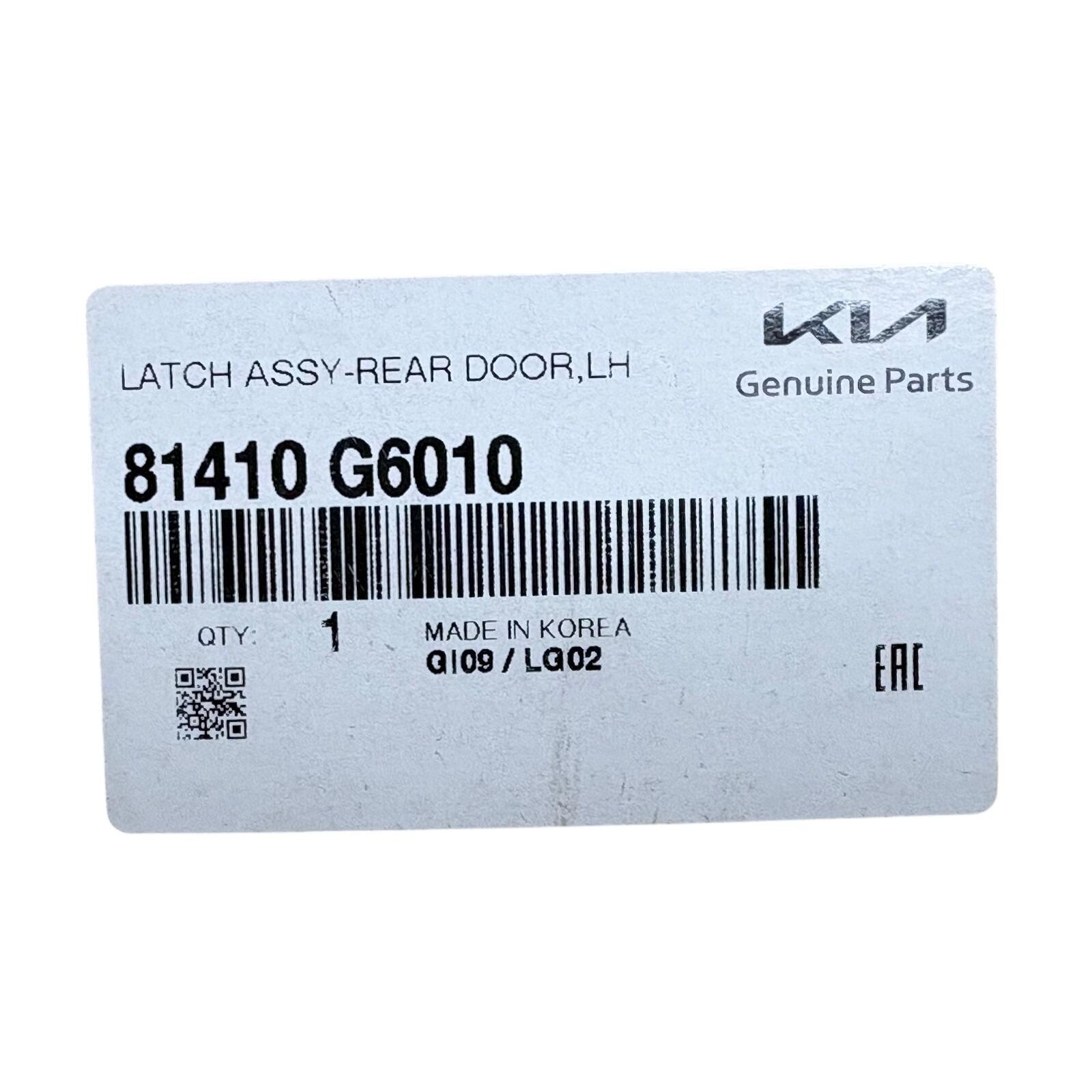 Original KIA Picanto (17/20/22) LH NS Rear Door Latch assembly — part number 81410G6010