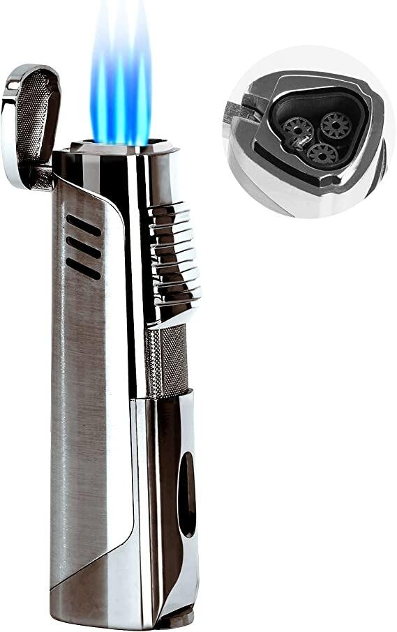 Jet Lighter, Windproof Lighter with 3 Refillable Butane Torch with Adjustable Flame & Tank - Made by RONXS