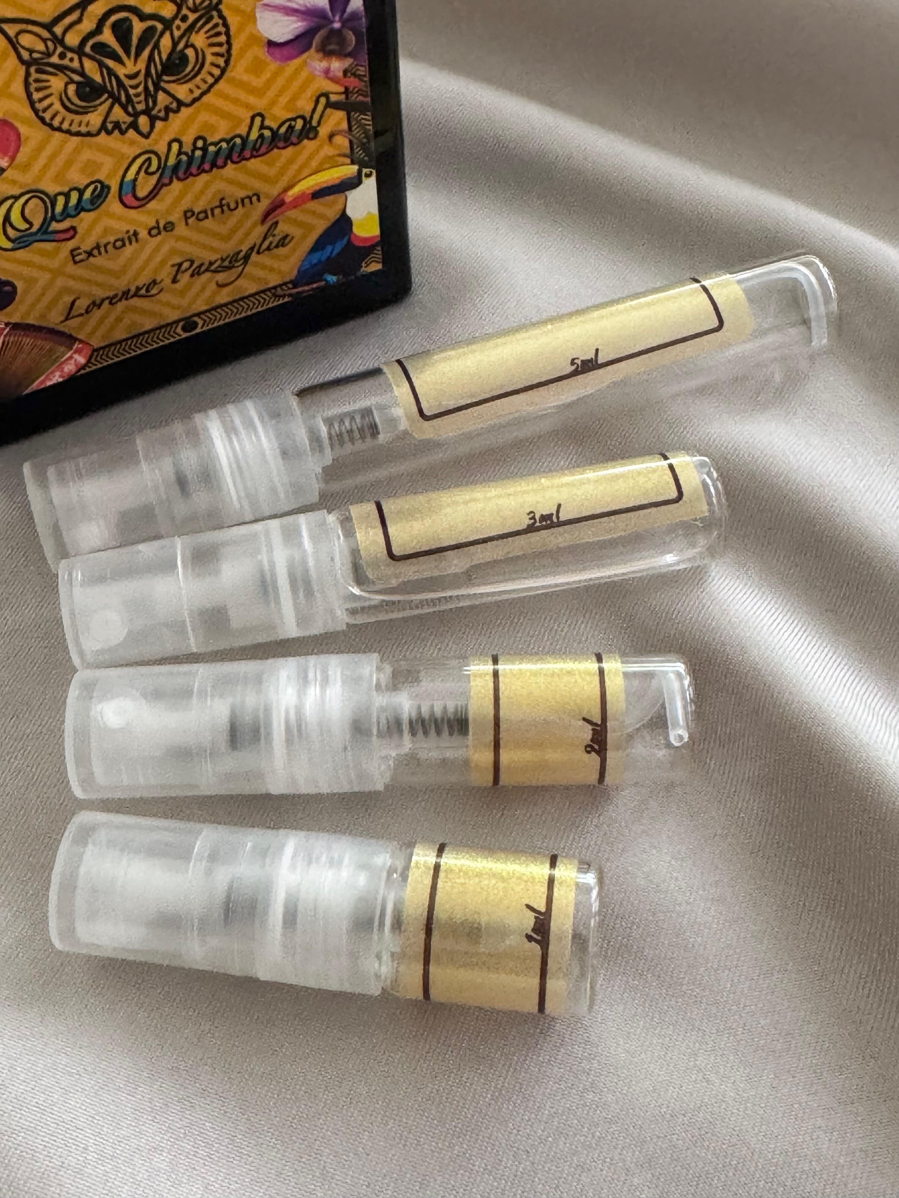 Lorenzo Pazzaglia Que Chimba and sample bottles