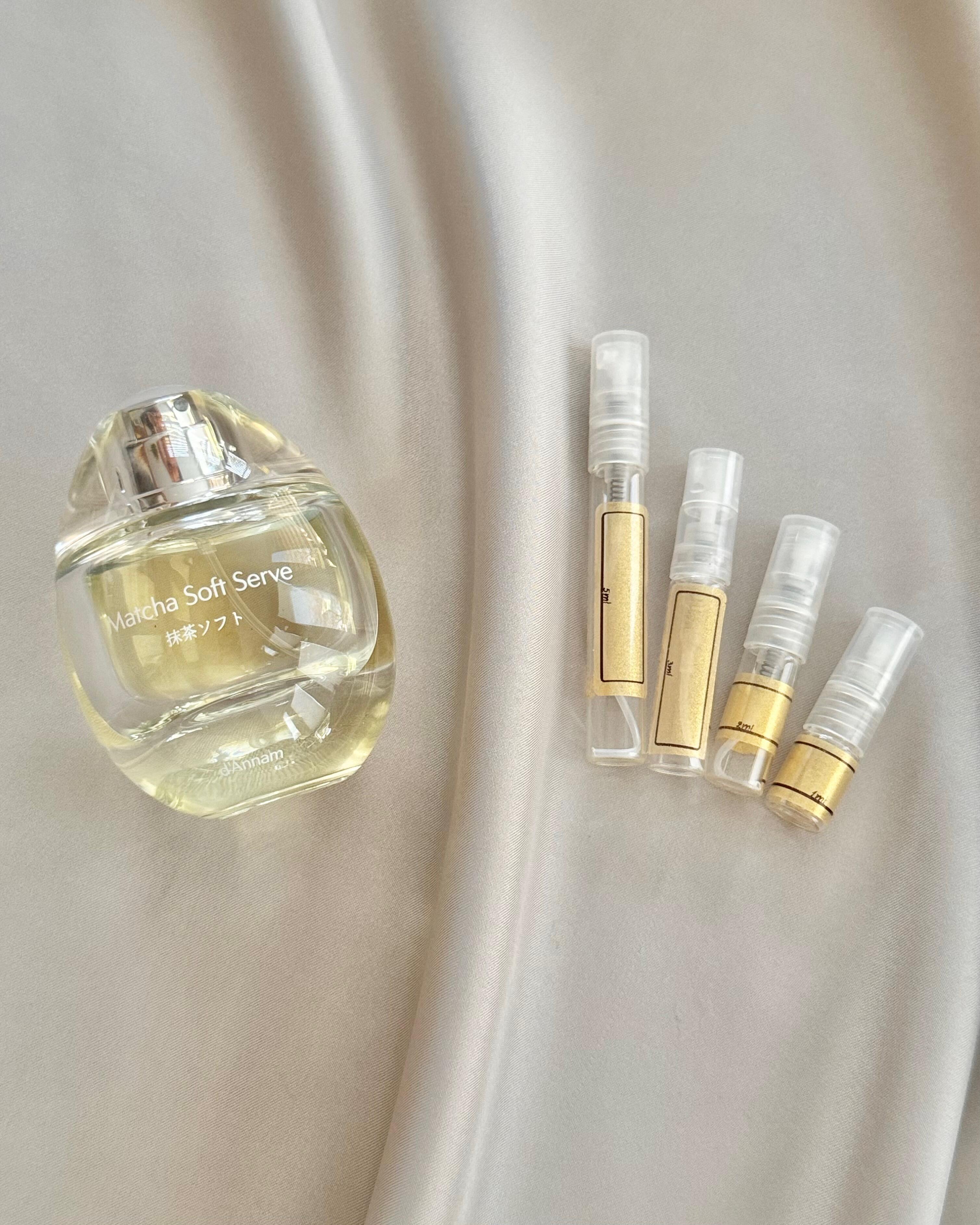 d'Annam Matcha Soft Serve perfume with sample bottles