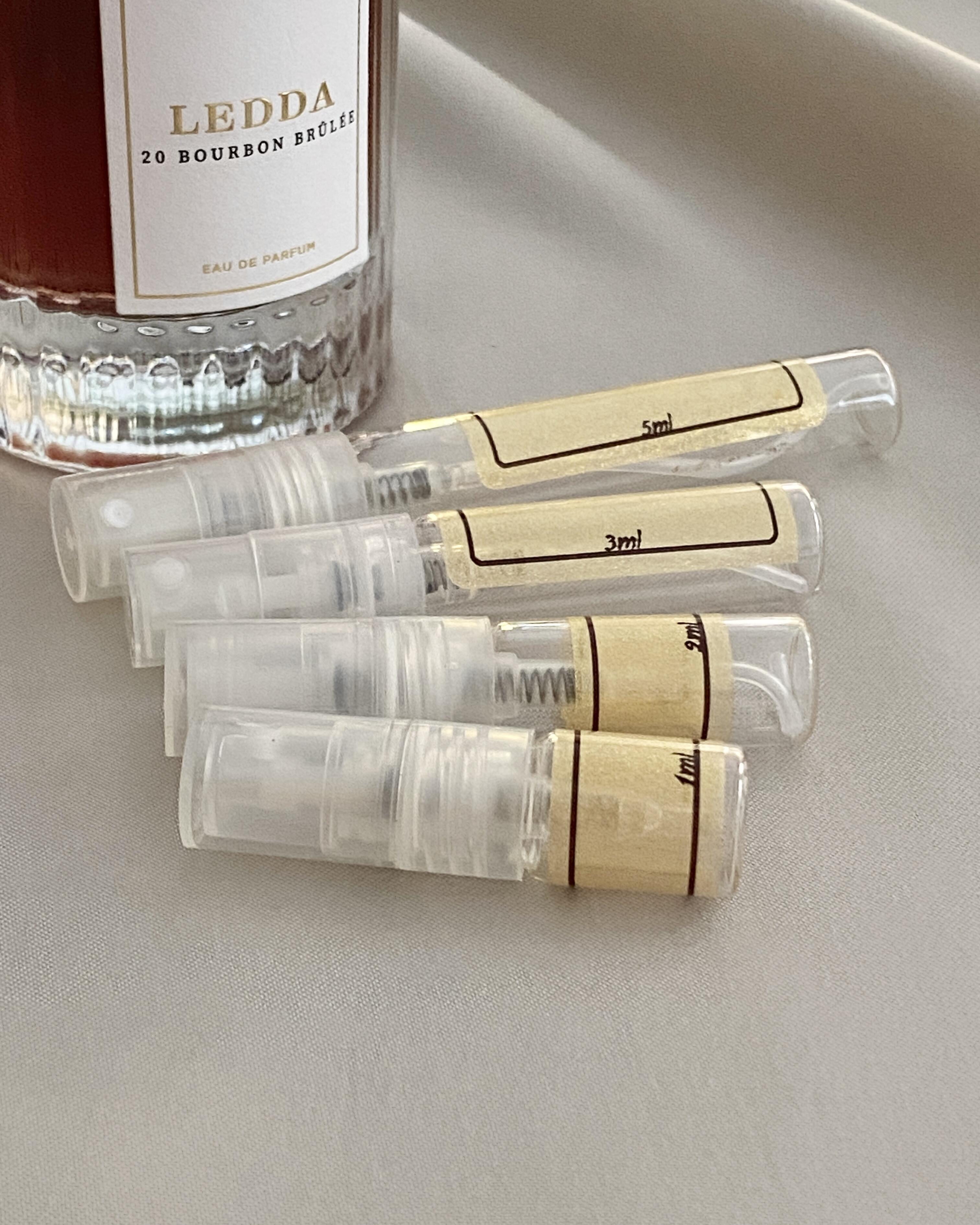 Ledda 20 Bourbon Brulee and sample bottles