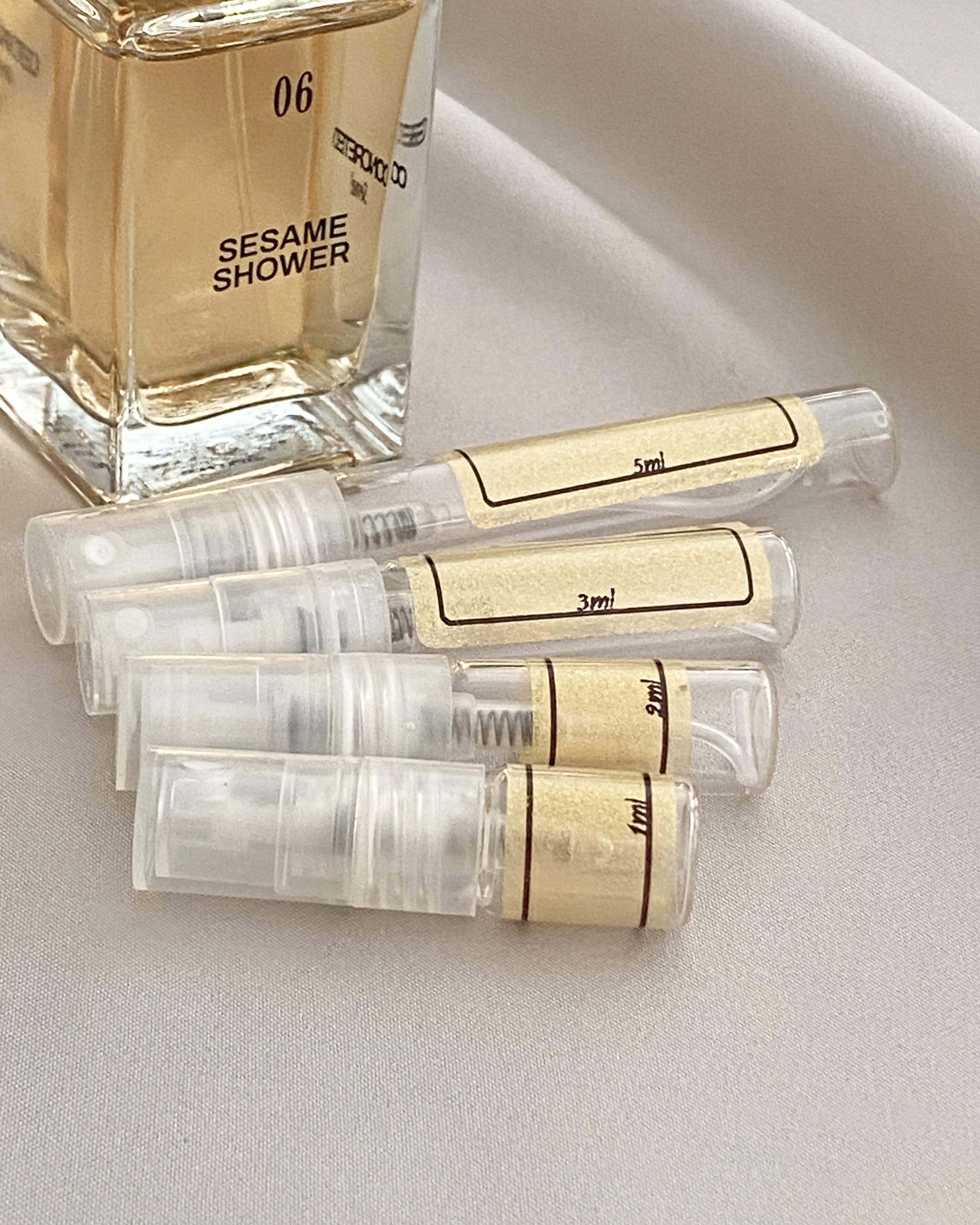 Concreted Sesame Shower and sample bottles