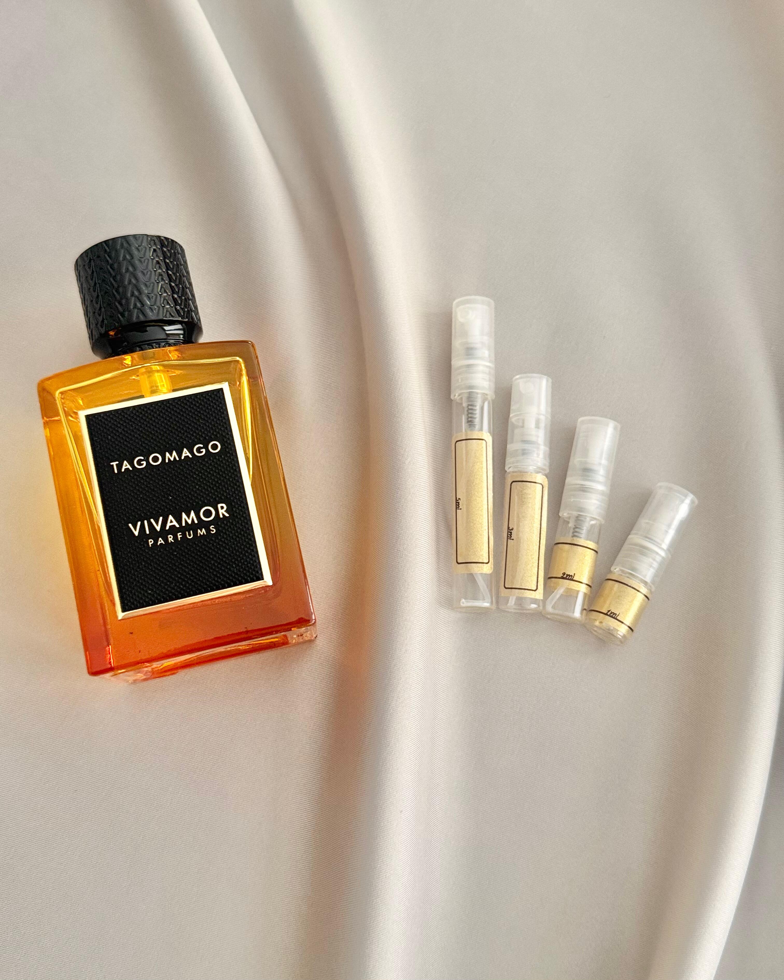 Vivamor Parfums Tagomago with sample bottles