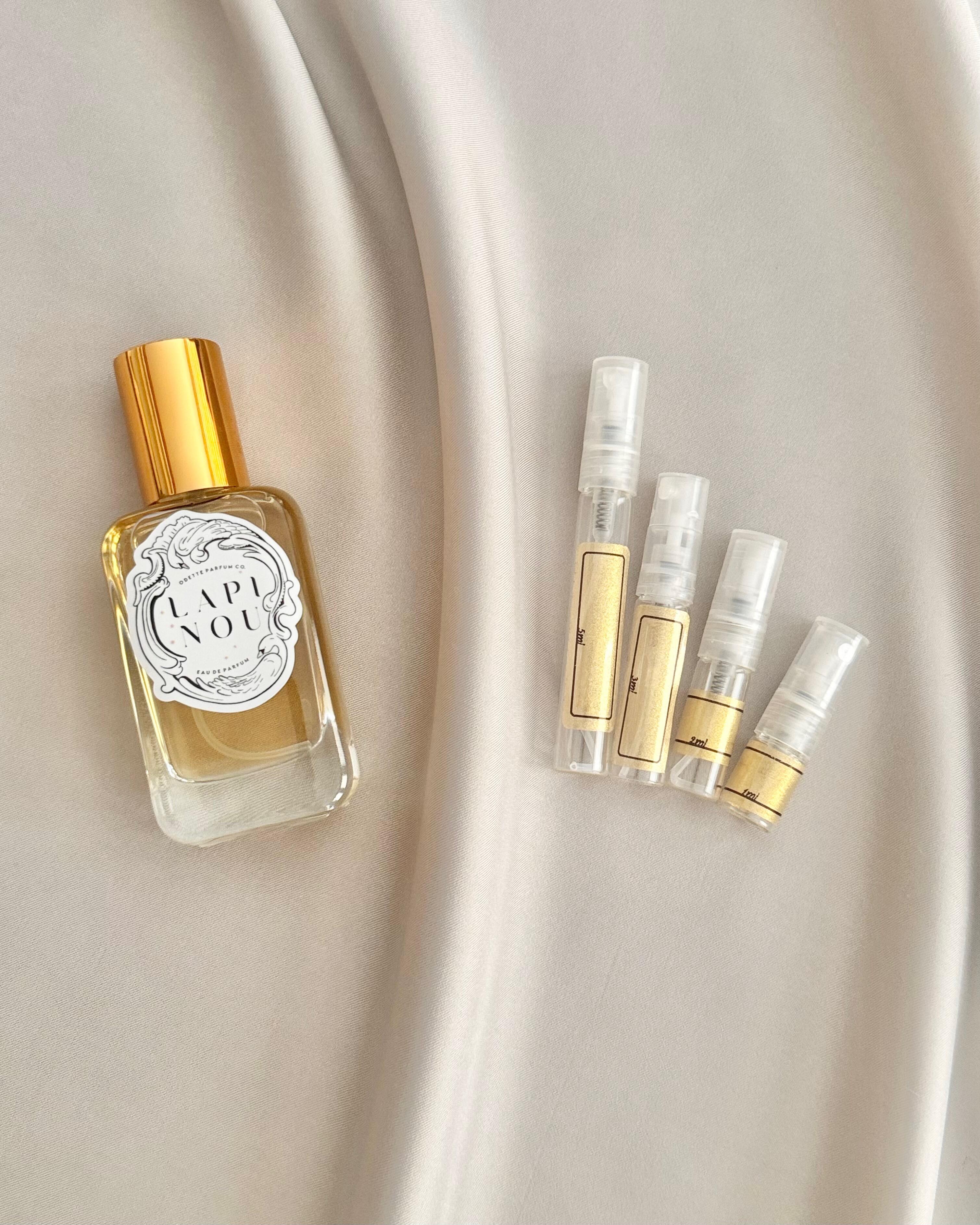 Odette Parfum Co Lapinou with sample bottles