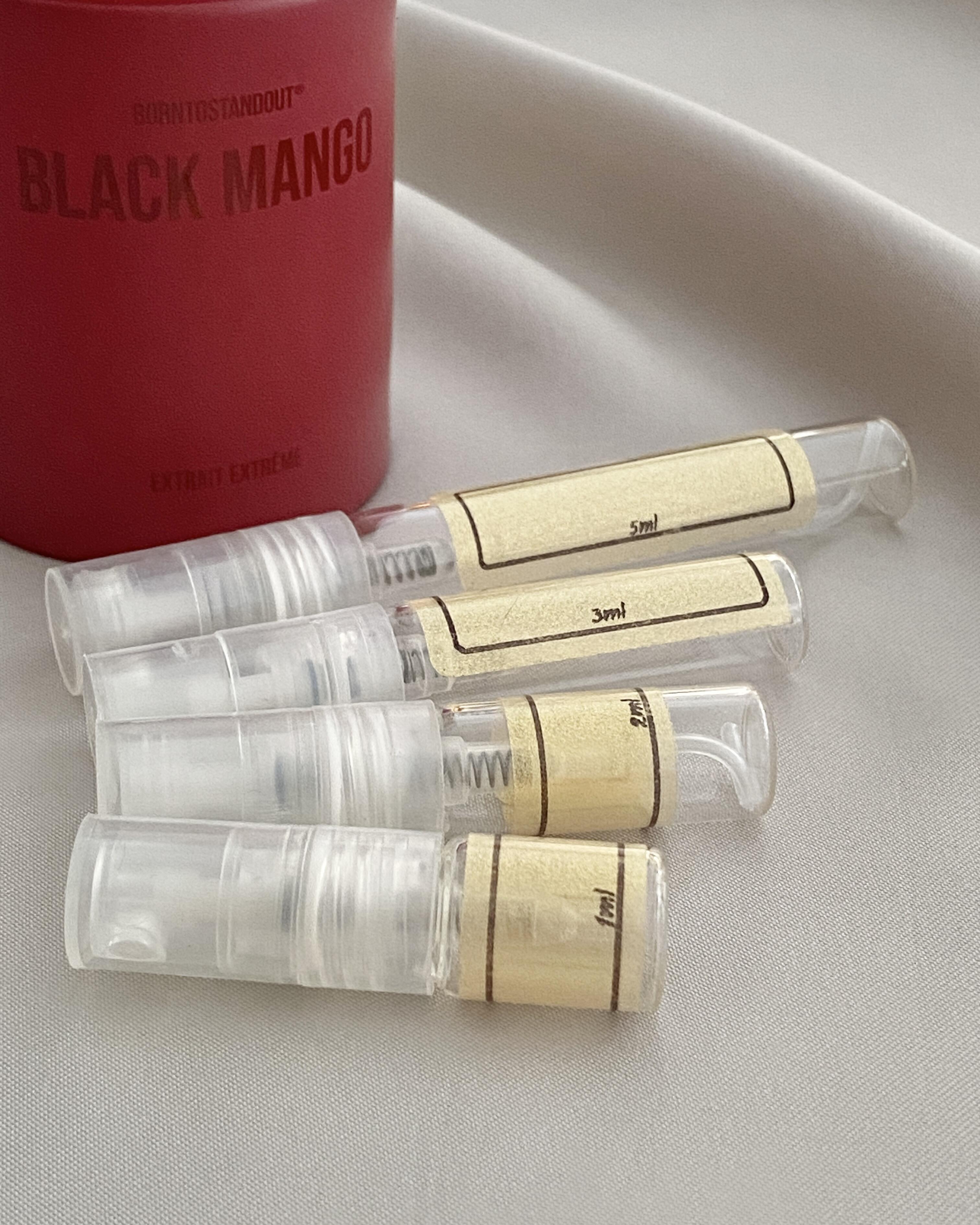 BORNTOSTANDOUT Black Mango and sample bottles