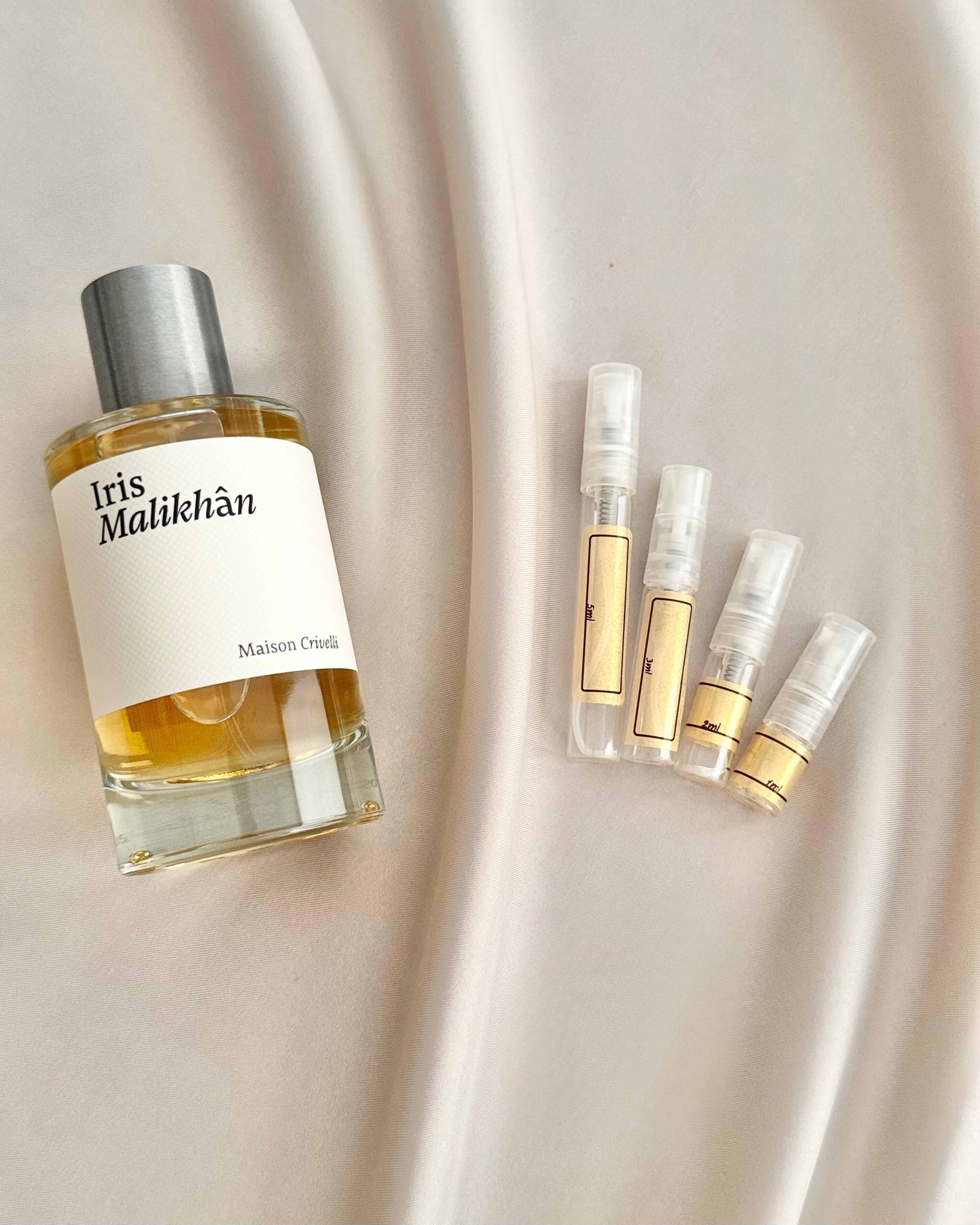 Maison Crivelli Iris Malikhan with sample bottles