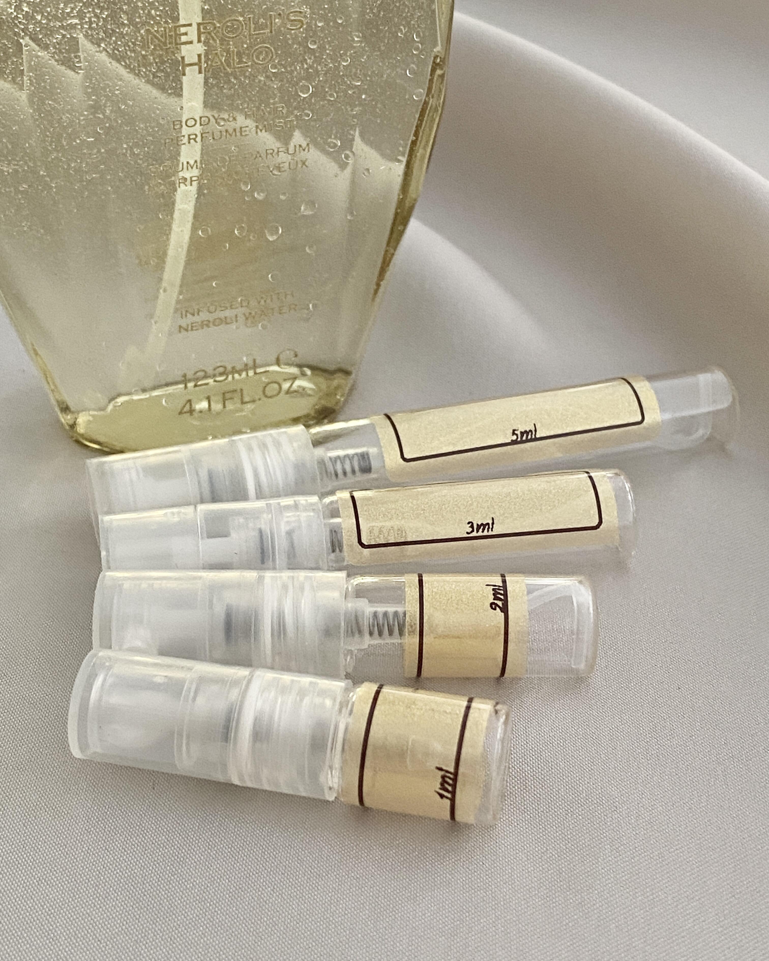 Orebella Neroli's Halo Body Mist and sample bottles