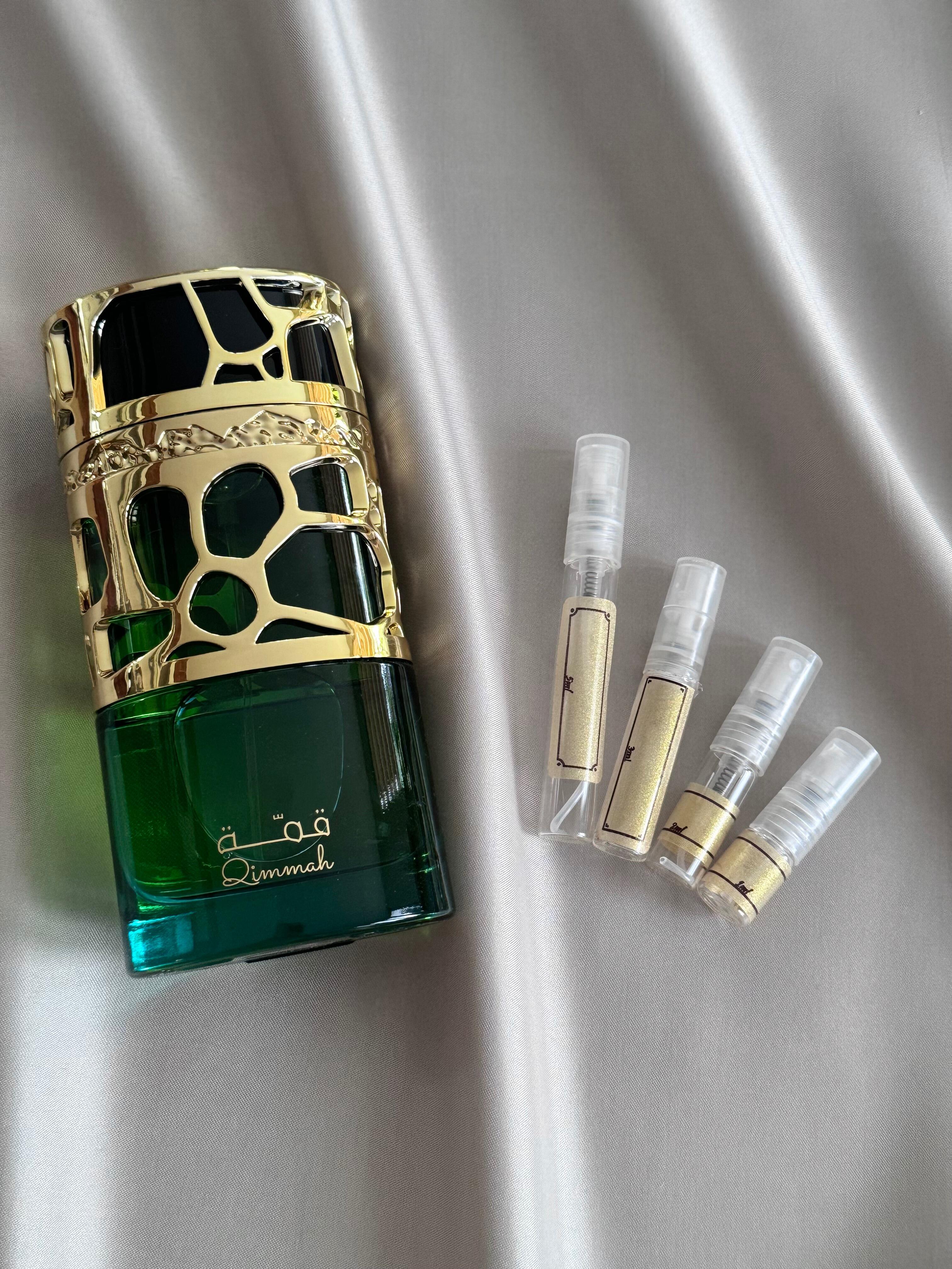 Lattafa Qimmah perfume with sample bottles