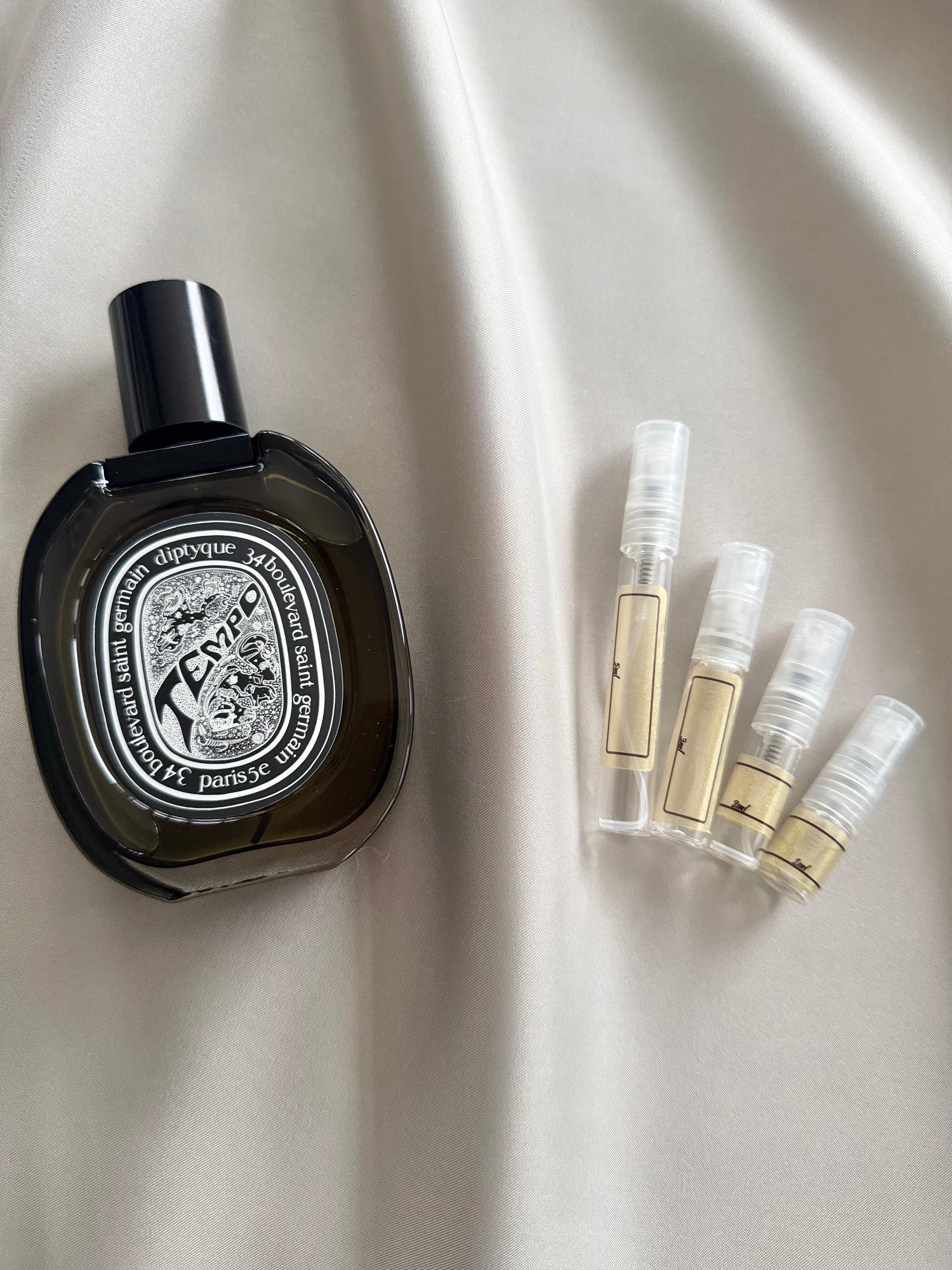 Diptyque Tempo perfume with sample bottles